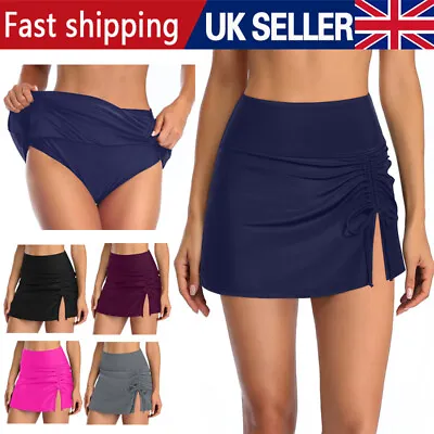 Women's Wide Band Swim Skirts Skort Tankini Bottoms Bikini Beach Swimwear Black • £2.59