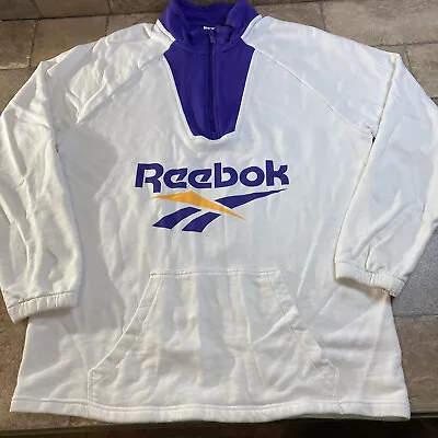 Reebok Classics Vector 1/4 Zip Medium White Purple Yellow Cotton Sweatshirt • $20.99