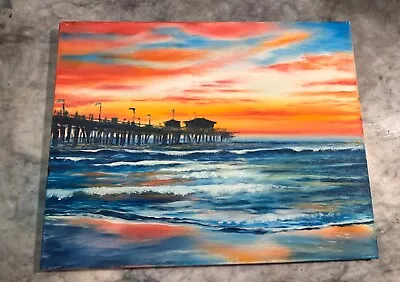 Original Oil Painting Manhatten Beach Pier By Artist • $20