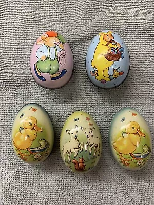 VTG Tin Lithograph Easter Egg Candy Containers Set Of 5 • $19.99