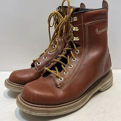 70s Vintage American Boots Brown Tan Browning Lace Up Soft Sole Round Toe Sz 8.5 • $69.99