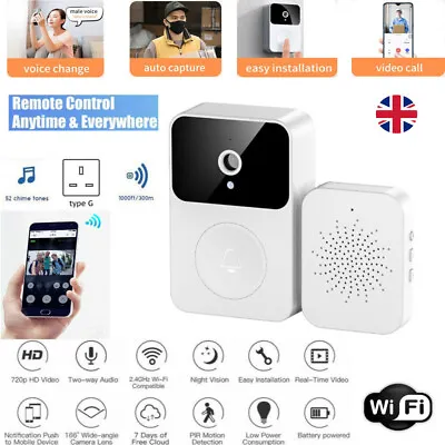 Wireless WiFi Smart Video Doorbell Phone Security Camera Door Bell Ring Intercom • £14.45