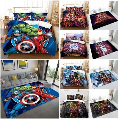 3D Marvel Avengers Duvet Cover Bedding Set Floor Rug Carpet Doormat Xmas Gifts • £12.58