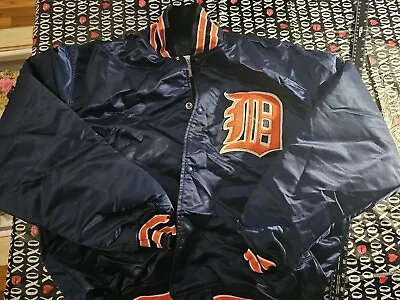 Vintage Made In USA Starter MLB Detroit Tigers Satin Button Up Jacket XL Womens? • $75