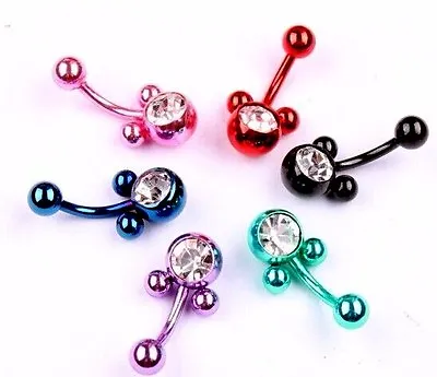 1- 6 Bulk Anodized Mickey Mouse Cute Animal Belly Button Navel Ring Bar Coloured • £2.91