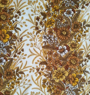 £20 • Buy Vintage Retro 70s Brown Orange Yellow Floral Print Curtains D48  W45 