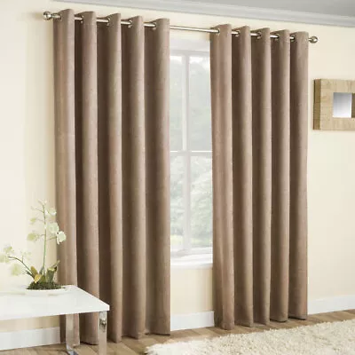 Vogue Thermal Efficient Blockout Woven Textured Eyelet Ring Top Curtains Pair • £23.99