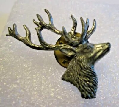 HUNTING STAGS HEAD PEWTER SIGNED A R BROWN PIN BADGE Rare One Used  (H12) • £15