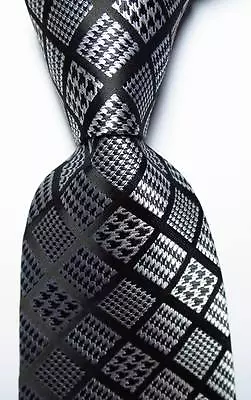 New Classic Checks Black White JACQUARD WOVEN 100% Silk Men's Tie Necktie • $8.99