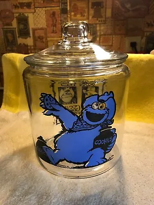 Vintage Cookie Monster Cookie Jar W/Lid Wanted Cookie Thief Muppets Clear Glass • $69.99