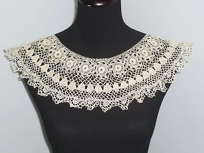 Antique Lace Collar Vintage Large Irish Crochet Bertha Collar Dress Front • $46