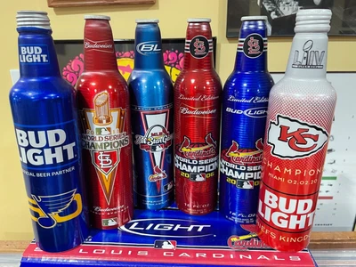 $15 • Buy BUD LIGHT Budweiser Aluminum Bottles Cardinals Chiefs Blues - EMPTY