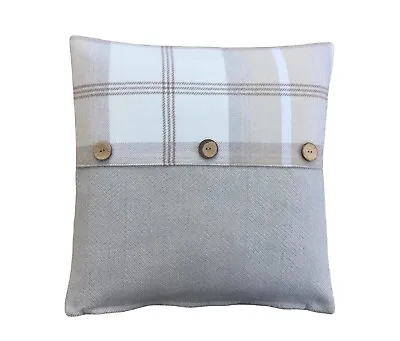 Balmoral Bespoke Button Trim Natural Beige Tartan Tweed Decorative Cushion Cover • £18.71