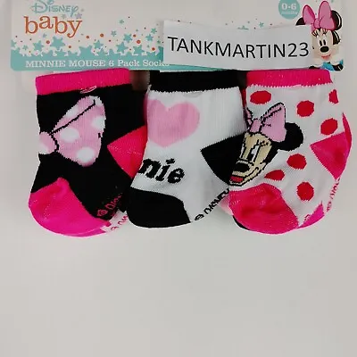 Set Of 6 Disney Baby Minnie Mouse Socks Pink Black Shower Gift Infant • $13.94