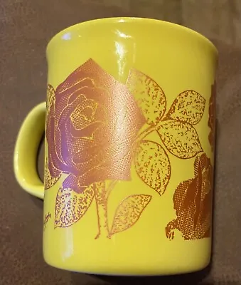 TAMS - Vintage Retro Yellow Mug With Copper Coloured Roses - John TAMS Signature • £10