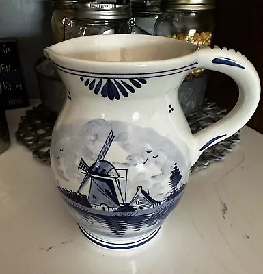 Vintage Delft Blue Holland Handgeschilderd #302 & Signed Pitcher 7” Nice! L👀k🔥 • $23.79