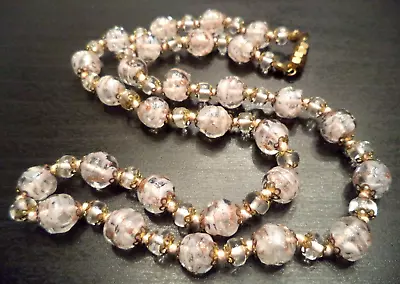 *rare* Vintage Estate Goldfluss & Pink Swirl Murano Glass 20  Necklace!!! G828 • $0.99