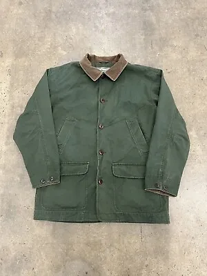 Vtg LL Bean Green Flannel Lined Field Barn Corduroy Collar Chore Coat Sz Large • $65