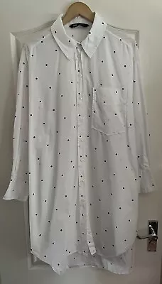 ZARA White Black Polka Dot Long Sleeved Oversized Shirt Dress Chest Pocket UK M • £16.99