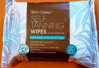 1 Pack 20 X SKIN DEEP SELF TANNING WIPES FOR FACE AND BODY BEAUTIFUL TANNING  • £2.99