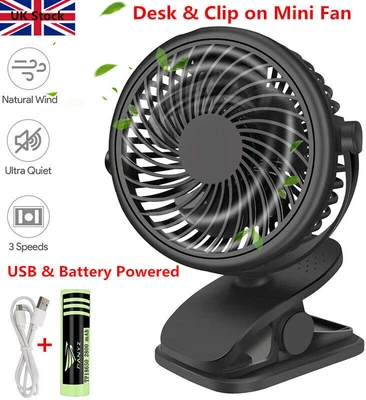 £2.99 • Buy Mini 3 Speeds Cooling Fan Clip On Desk Baby Stroller Portable USB Rechargeable