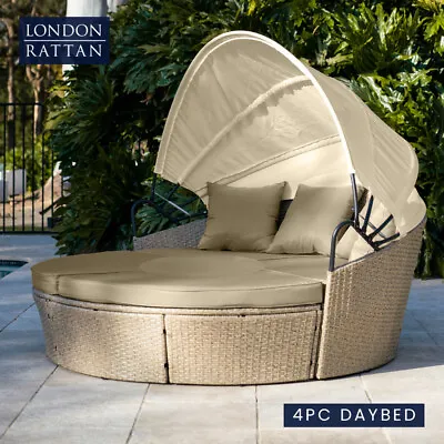$779 • Buy LONDON RATTAN Day Bed Daybed Sofa Garden Wicker Round Outdoor Furniture Beige