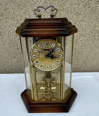 Haller Germany Churchill Quartz Anniversary Clock Brass & Wood Case; Works! • £67.45