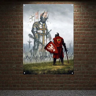 Knights Templar Battle Flag Banners Medieval Warriors Poster Canvas Painting • $26.86
