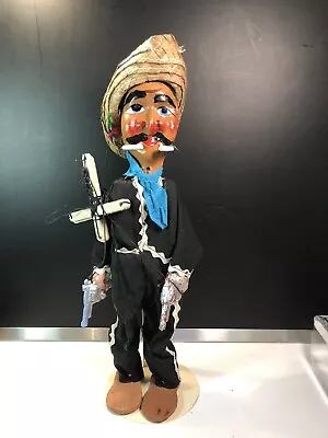 Vintage PANCHO VILLA Mexican Bandit Bandito Stringed Marionette Ceramic Head 16  • $12