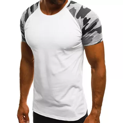 Men's Tight Fit Muscle T-Shirt Gym Sport Short Sleeve Tee Shirts Casual Tops • $19.31