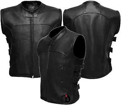 NEW Black Real Cow Hide Leather Tactical SWAT Style Biker Motorcycle Vest Jacket • $49.99