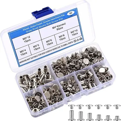 90 Sets Chicago Screws Assorted Kit 6 Sizes M5 Round Flat Head Leather Rivets • $11.53