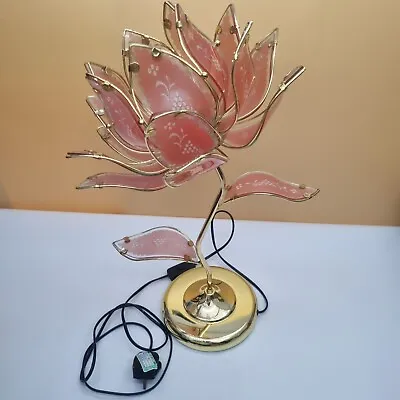 £195 • Buy Glass Petal Hollywood Regency Lotus Tulip Cascade Coral Pink Lamp Flower Brass