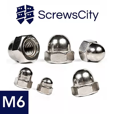 Hexagon Domed Cap Nuts  Fit Screws Bolts M6 A2 Stainless Steel • £11.56