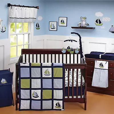 Nautica Kids Zachary 7-Piece Patchwork Sailboats Nursery Crib Bedding Set • $57.95