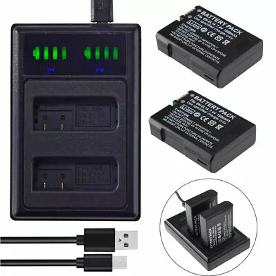 2x  EN-EL14 Battery +LED USB Charger For NIKON CoolPix P7000 P7100 P7700 P7800 • $40.69