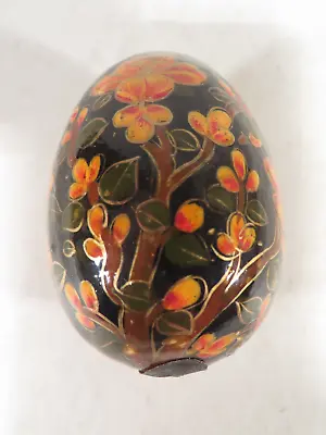 Wooden Egg Handmade Decorative Black Orange Yellow Kasmir India • $10