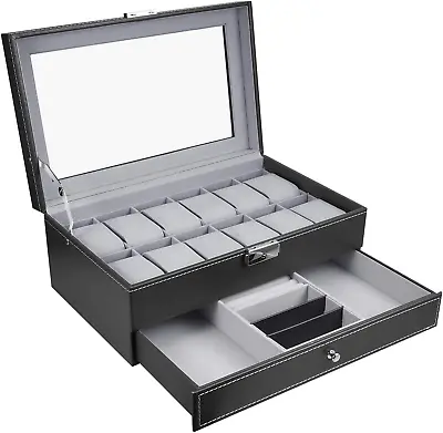 MEJOR Organizador De Caja Ranura Para Reloj Estuche 12 Ranuras Joyería Hombre • $52.91