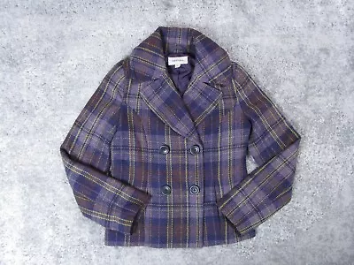 Merona Coat Womens S Pea Plaid Purple Long Sleeve Buttons Jacket Casual Winter • $9.50