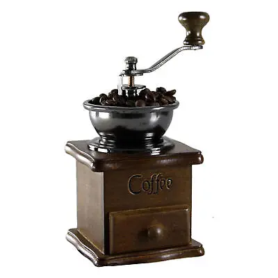 Manual Coffee Bean Spice Herbs Vintage Retro Hand Grinder Wooden Burr Mill New • £16.89