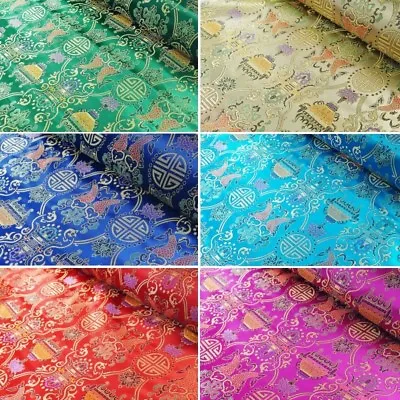 £0.99 • Buy Brocade Fabric Chinese Traditional Style Embroidered Silky Satin 90cm Wide