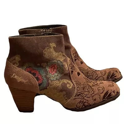 £47.87 • Buy Desigual Floral Suede Size Zip Block Heel Booties Women’s Size 37