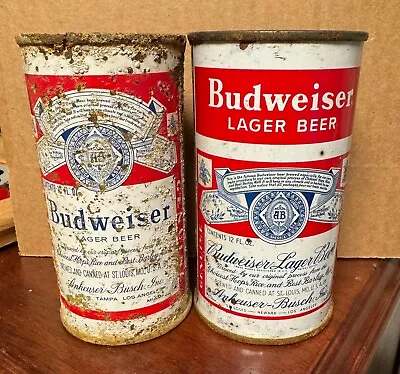 2 Budweiser Flat Top Lager Beer Cans 10 Ounce 12 Ounce Split Label • $9.97