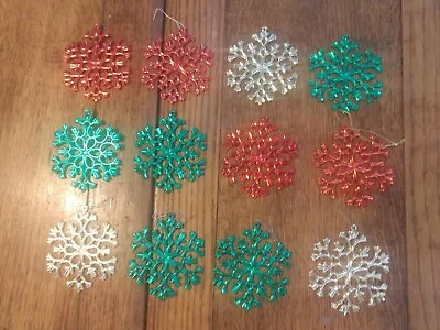 12 Vintage Multi-Colored Plastic Snowflake Ornaments ~ 3 1/4  • $6.99