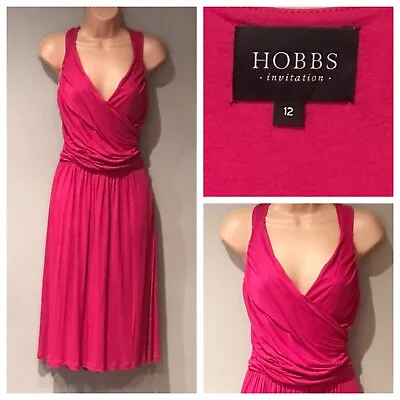 £14.99 • Buy Hobbs Invitation Cerise Pink Faux Wrap Dress Summer Holiday Event Occasion Uk 12