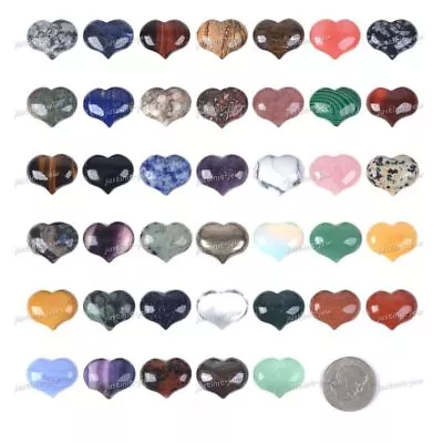 25mm Rock Gemstone Healing Crystal 1 Inch Mini Puffy LOVE Heart Pocket Stone • $10.99