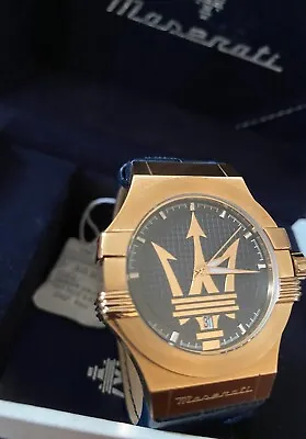 Maserati Men's Potenza Rose-Gold / Blue Leather Analog Display Quartz Watch • $144.85