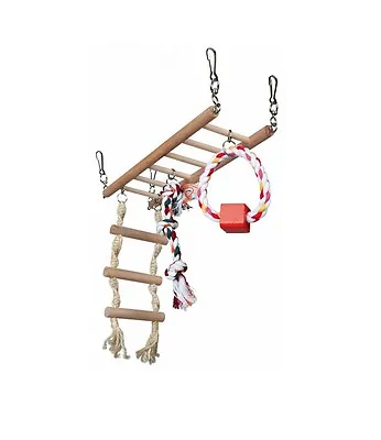 Hamster Toy WOODEN ACTIVITY LADDER Suspension Bridge Swing COLOUR Rope 29×25×9c  • £8.99