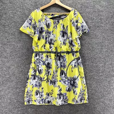 Gabby Skye Dress Women 10 Yellow Floral Shift Short Elastic Waist Lined Casual • $24.99