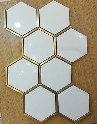 £3 • Buy Hexagonal Gold & White Porcelain Aluminium Mosaic Tiles 1 Sheet 220 X 380 X 8mm